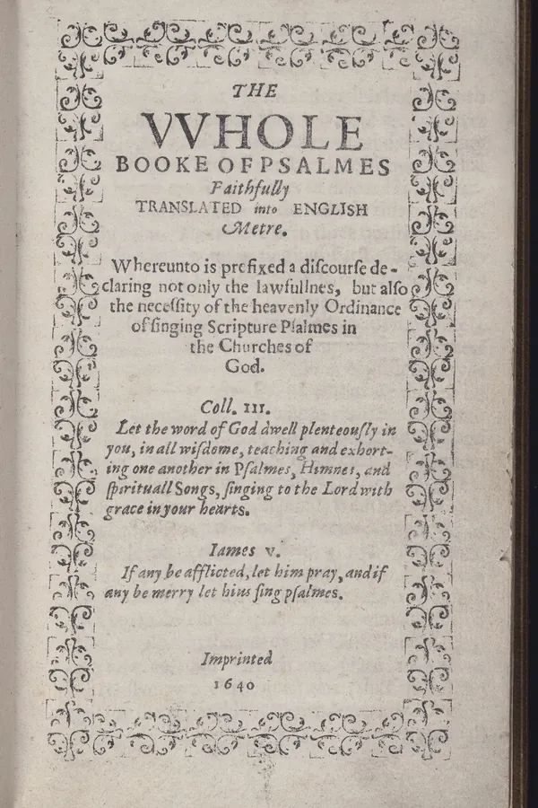 Title page of the Bay Psalm Book, printed in Cambridge, Massachusetts, in 1640