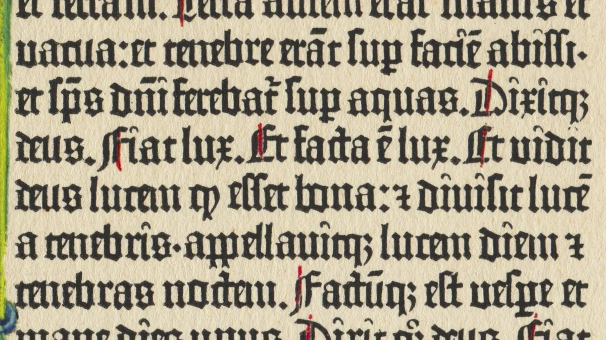 A page of Genesis from a Gutenberg Bible, printed in Mainz in the 1450s