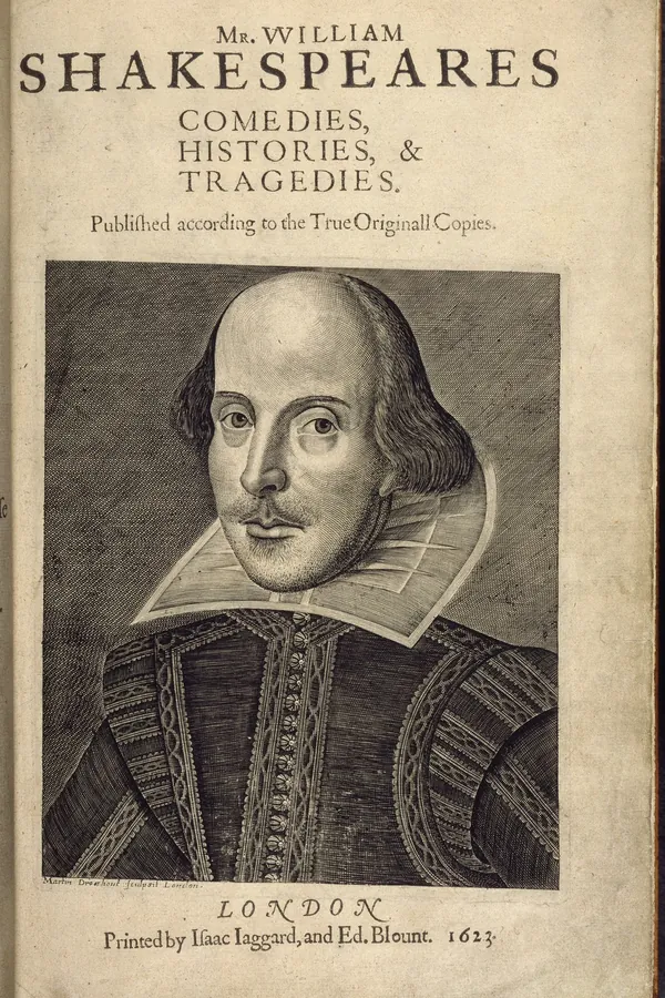 Title page of Shakespeare's First Folio, 1623, with Martin Droeshout's engraved portrait