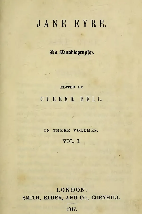 Title page of the first edition of Jane Eyre, edited by Currer Bell, 1847