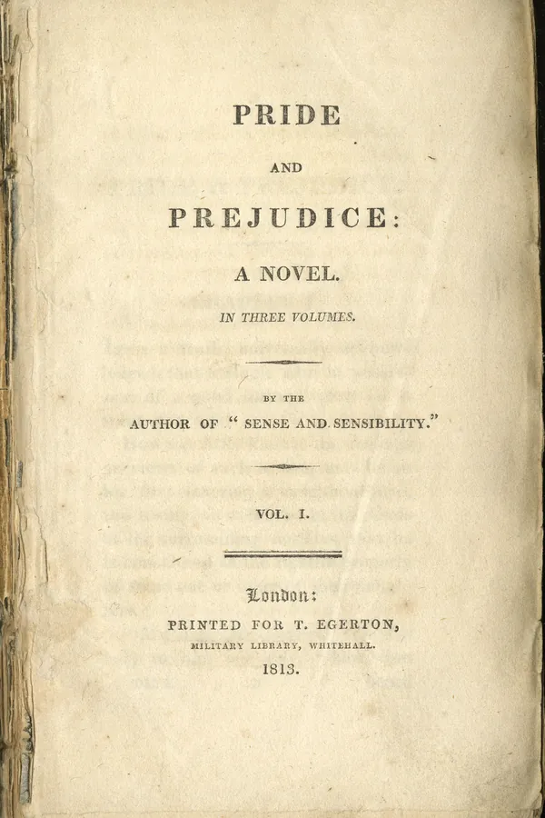 Title page of the first edition of Pride and Prejudice, volume one, London, 1813