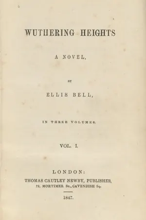 Title page of the first edition of Wuthering Heights by Ellis Bell (Emily Bronte), 1847